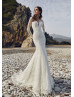 Long Sheer Sleeve Ivory Lace Keyhole Back Wedding Dress